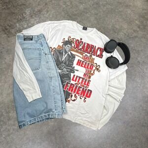 Scarface Movie Graphic Tee Mens XL White Tony Montana Little Friend Y2K Duli